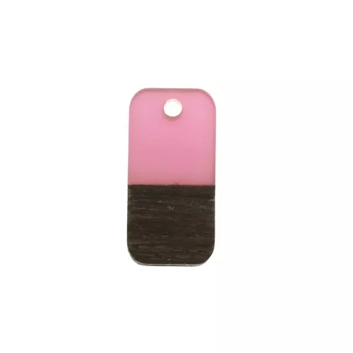 21x10mm wood-effect rectangle resin pendant - Pink / Brown x1