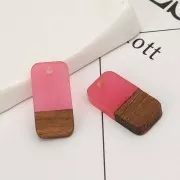 21x10mm wood-effect rectangle resin pendant - Pink / Brown x1