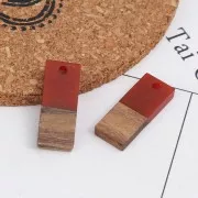 23x9mm wood-effect rectangle resin pendant - Terracotta / Brown x1