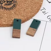 23x9mm wood-effect rectangle resin pendant - Fir Green / Brown x1
