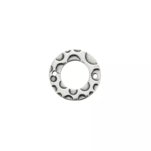 15mm Zamac 2-hole textured round spacer - Antique Silver Plating x1