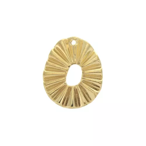 22x18mm Zamac pleated effect oval pendant - fine Gold plated x1