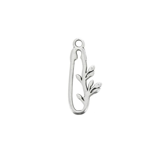 22x9.5mm Zamac pin charm with leaves - Antique Silver Plating x1