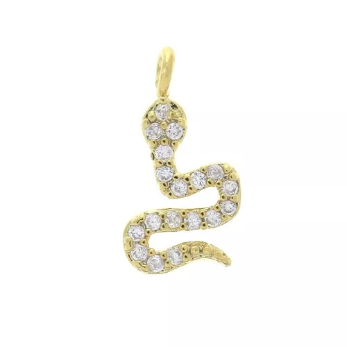 12.7x7mm Brass Snake Charm with zirconium oxide - Gold plated x1