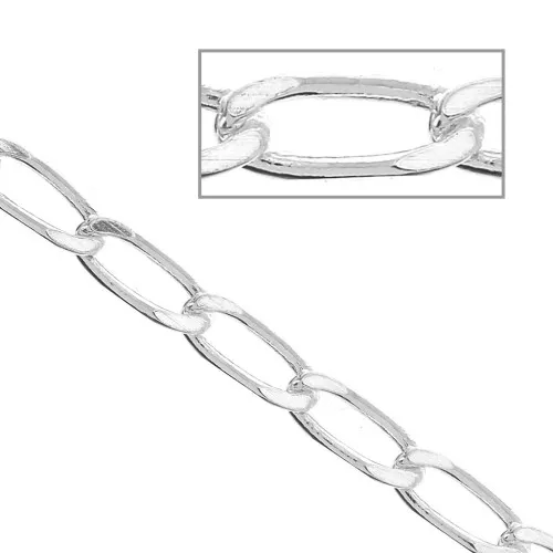 925 Sterling silver 2.70mm Bilbao/4 sided Flat open curb chain x50cm