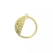 24.5x22mm 2 rings Zamac hammered round pendant - fine Gold plated x1