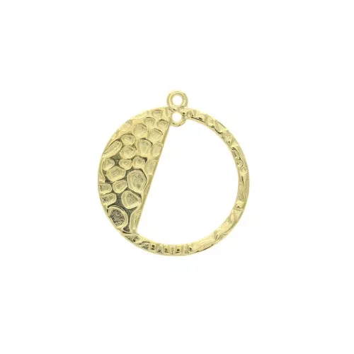 24.5x22mm 2 rings Zamac hammered round pendant - fine Gold plated x1