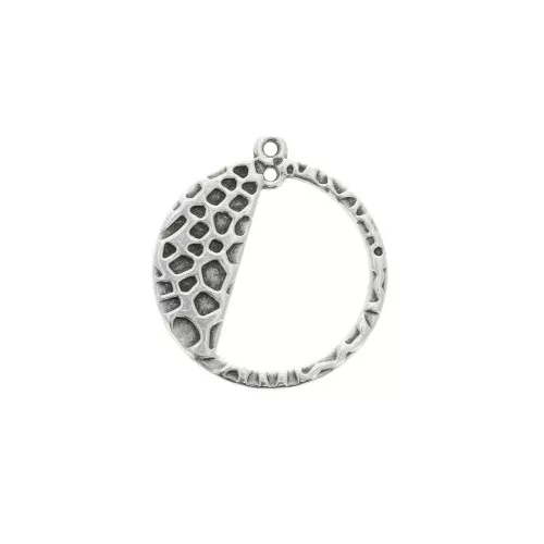 24.5x22mm 2 rings Zamac hammered round pendant - Antique Silver Plating x1