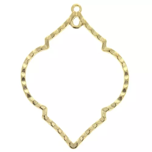 51.5x38mm 2 rings Zamac textured rhombus pendant - fine Gold plated x1