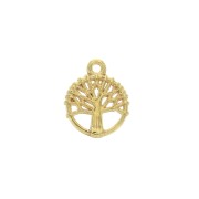 12x10mm Zamac round charm - Tree of life - fine Gold plated x1