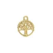 12x10mm Zamac round charm - Tree of life - fine Gold plated x1