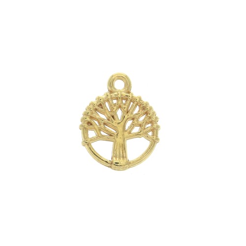 12x10mm Zamac round charm - Tree of life - fine Gold plated x1