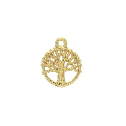 12x10mm Zamac round charm - Tree of life - fine Gold plated x1