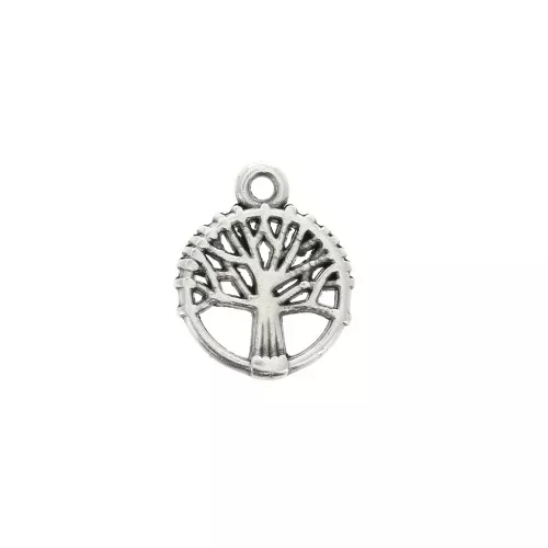 12x10mm Zamac round charm - Tree of life - Antique Silver Plating x1