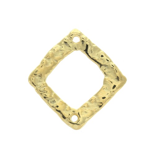 20x19mm 2-hole Irregular hammered openwork rhombus spacer - fine Gold plated x1
