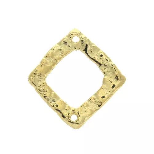 20x19mm 2-hole Irregular hammered openwork rhombus spacer - fine Gold plated x1