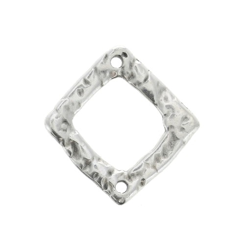 20x19mm 2-hole Irregular hammered openwork rhombus spacer - Antique Silver Plating x1