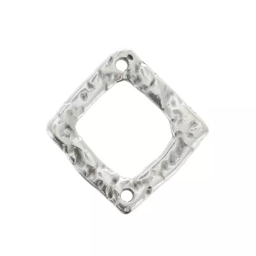 20x19mm 2-hole Irregular hammered openwork rhombus spacer - Antique Silver Plating x1