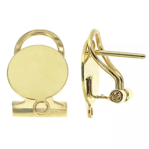 Clip earrings for pierced ears - 12mmRound flat pad - fine Gold plated x2