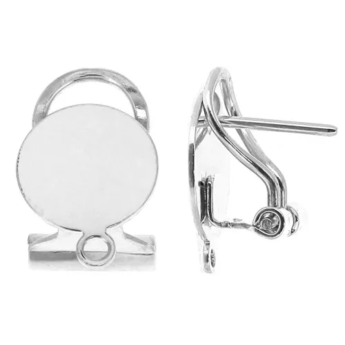 Clip earrings for pierced ears - 12mmRound flat pad - fine silver plating x2