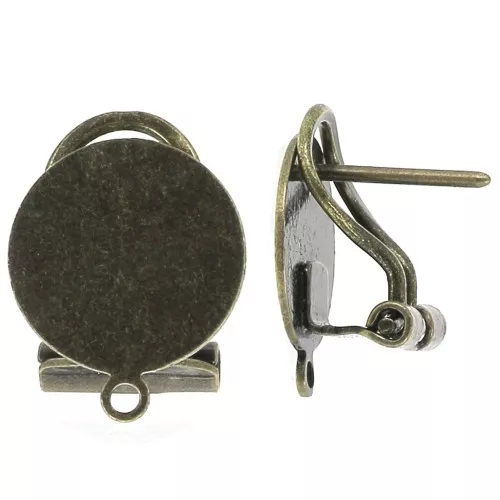 Clip earrings for pierced ears - 12mmRound flat pad - Bronze Tone x2