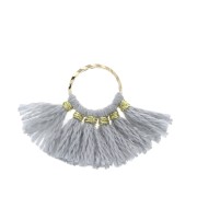 15x20mm Small fan pendant with imitation cotton tassels - Light Grey/Gold Tone x1