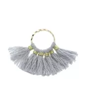 15x20mm Small fan pendant with imitation cotton tassels - Light Grey/Gold Tone x1
