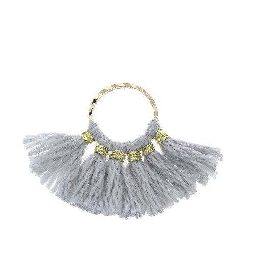 15x20mm Small fan pendant with imitation cotton tassels - Light Grey/Gold Tone x1