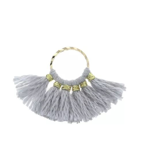 15x20mm Small fan pendant with imitation cotton tassels - Light Grey/Gold Tone x1