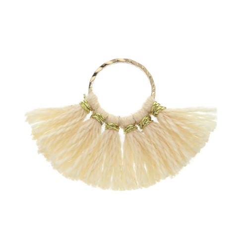 15x20mm Small fan pendant with imitation cotton tassels - Off-White/Gold Tone x1