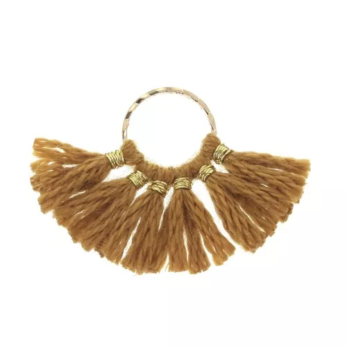 15x20mm Small fan pendant with imitation cotton tassels - Caramel/Gold Tone x1