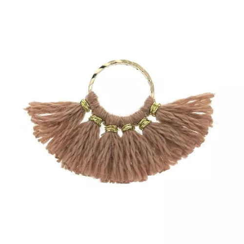 15x20mm Small fan pendant with imitation cotton tassels - Sienna/Gold Tone x1