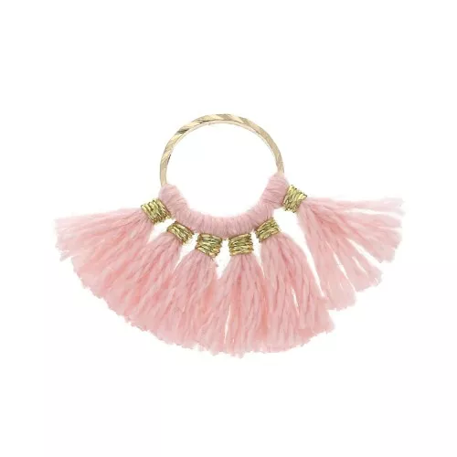 15x20mm Small fan pendant with imitation cotton tassels - Light Pink/Gold Tone x1
