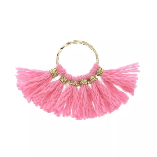 15x20mm Small fan pendant with imitation cotton tassels - Pink/Gold Tone x1