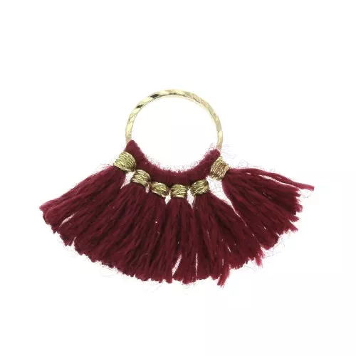15x20mm Small fan pendant with imitation cotton tassels - burgundy/Gold Tone x1