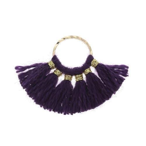 15x20mm Small fan pendant with imitation cotton tassels - Eggplant/Gold Tone x1