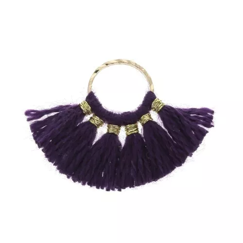 15x20mm Small fan pendant with imitation cotton tassels - Eggplant/Gold Tone x1