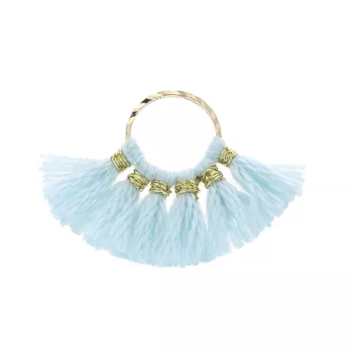 15x20mm Small fan pendant with imitation cotton tassels - Sky Blue/Gold Tone x1