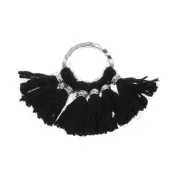 15x20mm Small fan pendant with imitation cotton tassels - Black/Silver Tone x1