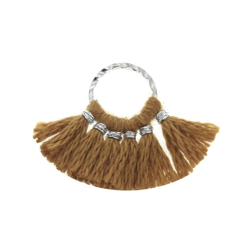 15x20mm Small fan pendant with imitation cotton tassels - Caramel/Silver Tone x1