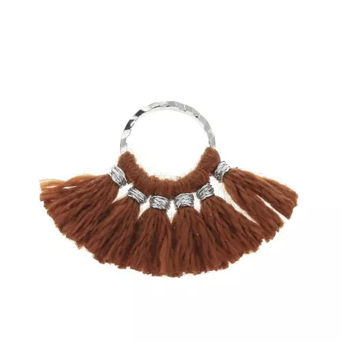 15x20mm Small fan pendant with imitation cotton tassels - Rust/Silver Tone x1