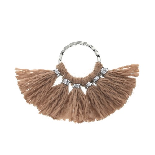 15x20mm Small fan pendant with imitation cotton tassels - Sienna/Silver Tone x1