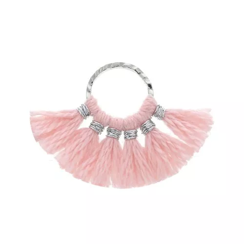 15x20mm Small fan pendant with imitation cotton tassels - Light Pink/Silver Tonex1
