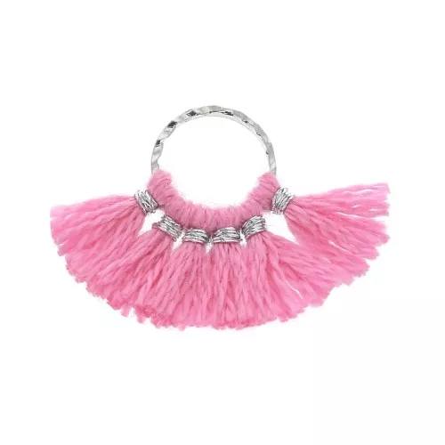 15x20mm Small fan pendant with imitation cotton tassels - Pink/Silver Tone x1