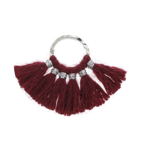 15x20mm Small fan pendant with imitation cotton tassels - burgundy/Silver Tone x1