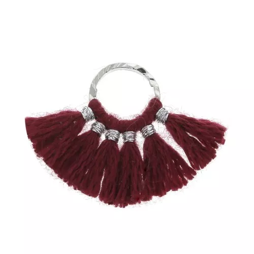 15x20mm Small fan pendant with imitation cotton tassels - burgundy/Silver Tone x1