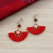 15x20mm Small fan pendant with imitation cotton tassels - burgundy/Silver Tone x1