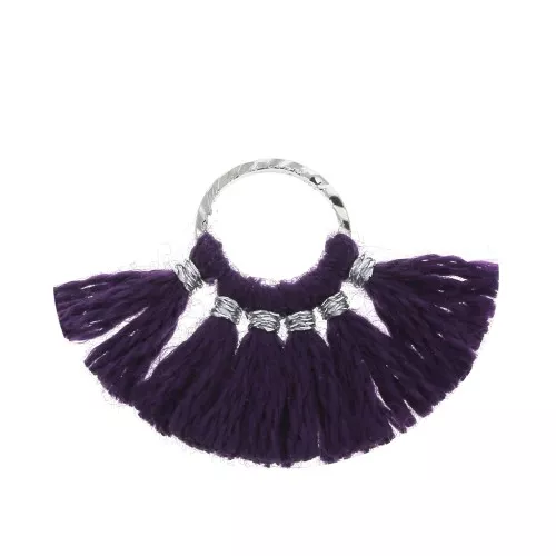 15x20mm Small fan pendant with imitation cotton tassels - Eggplant/Silver Tone x1