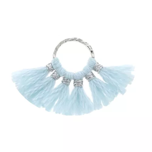15x20mm Small fan pendant with imitation cotton tassels - Sky Blue/Silver Tone x1