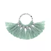 15x20mm Small fan pendant with imitation cotton tassels - Celadon/Silver Tone x1